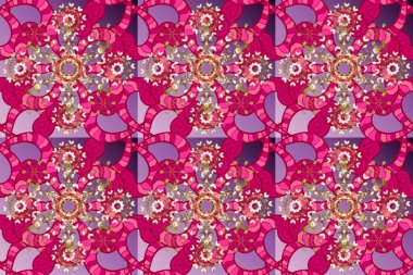 Doğu tarzı element. Davetiyeler, kartlar, web sayfası için Raster illüstrasyon. Çizgi sanatı tasarım şablonu için kusursuz sınır. Mor, kırmızı ve mor renkte altın bir element. Altın çizgili çiçek dekoru