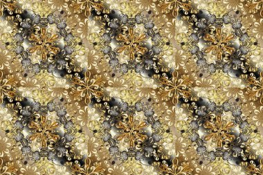 Raster illüstrasyonu. Damask altın soyut çiçek bej ve gri renklerde pürüzsüz desen. Süsleme.