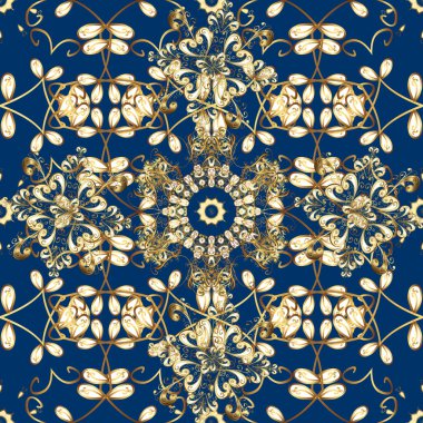 Barok tarzında kusursuz bir doğulu süsü. Sarı, kahverengi ve mavi renklerde altın elementler. Geleneksel klasik, kusursuz vektör kalıbı.
