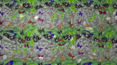 Renkli unsurlarla hareketli arka plan görüntüleri. Çiçekler. Eski model. Bayrak tarzı. Video kaydı. Şablon. Döngü. Kusursuz..