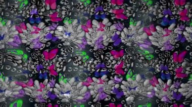 Renkli unsurlarla hareketli arka plan görüntüleri. Çiçekler. Eski model. Bayrak tarzı. Video kaydı. Şablon. Döngü. Kusursuz..
