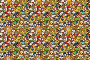 Düz Çiçek Elementleri Tasarımı. Renkli Bahar Temalı Kusursuz Arkaplan. Kusursuz çiçek deseni yerleştirildi. Sarı, mavi ve beyaz renkte çiçekler.