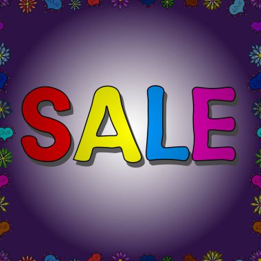 Kusursuz. Vektör harfleri. Satış afişi. Menekşe, gri ve nötr renkte resim.