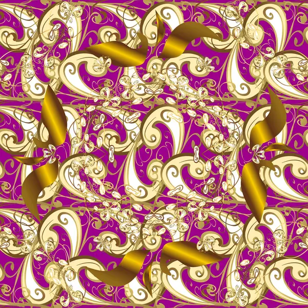 Sembol bayramı, yeni yıl kutlaması vektör altın desen. Kış kar dokusu duvar kağıdı. Kahverengi, mor ve bej renklerde altın kar taneleri. Noel altın kar taneleri kusursuz desen.