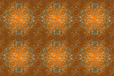 Kusursuz klasik altın desen. Altın desenli turuncu, kahverengi ve beyaz, altın elementli. Raster geleneksel oryantasyon süsü.