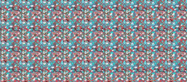 Arkaplan dokusu tasarımı için sanat. Kaligrafi yazıları, kalpler, zarflar, karalamalar olan kusursuz bir aşk şekli. Mavi, beyaz ve kırmızı renklerde el çizimi çizimi.