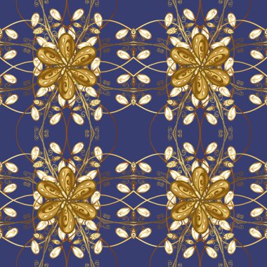 Çiçek duvar kâğıdı. Çiçek arkaplan. Mor, kahverengi ve sarı renklerde şirin tekstil tarzında. Renkli, pürüzsüz desen. Vektör illüstrasyonu.