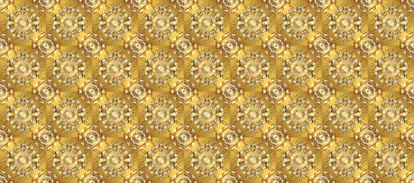 stock image Oriental ornament in the style of baroque. Traditional classic golden pattern. Golden pattern on yellow and brown colors with golden elements. Raster oriental ornament.