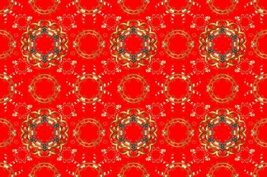 Doğu tarzında klasik tasarım öğesi. Duvar kâğıdı için altın süslü bir illüstrasyon. Geleneksel Arap dekoru kahverengi, kırmızı renkler. Süslü dantel iz sürücü. Çiçekli süslemeli, pürüzsüz bir desen..