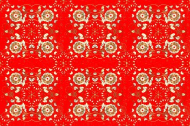 Kusursuz soyut bir arkaplan. Raster illüstrasyonu. Oriental raster klasik beyaz, kırmızı ve altın desenli.