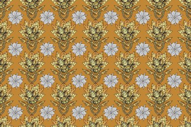 Soyut duvar kâğıdı, ambalaj dekorasyonu. Altın kar taneleri basit, pürüzsüz desen. Sarı, turuncu ve gri renklerde altın desen. Kışın sembolü, Mutlu Noel tatili, Mutlu yıllar 2019.