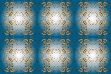 Mavi, beyaz ve siyah renklerde, altın elementli, pürüzsüz desen. Şam tasarım için kusursuz desen.