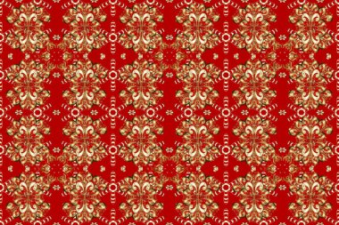 Altın elementlerle bej, kahverengi ve kırmızı renklerde kusursuz desen. Geleneksel oryantasyon süsü. Kusursuz klasik raster altın desenli. Klasik vintage arkaplan.