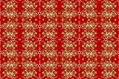 Altın elementlerle bej, kahverengi ve kırmızı renklerde kusursuz desen. Geleneksel oryantasyon süsü. Kusursuz klasik raster altın desenli. Klasik vintage arkaplan.