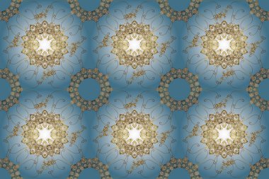 Klasik raster sarısı, kusursuz desen. Geleneksel oryantasyon süsü. Klasik klasik klasik arka plan. Mavi, nötr ve kahverengi renklerde altın elementlerle pürüzsüz desen.