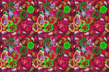 Küçük çiçekteki sevimli çiçek deseni. Şablon. Mor, mor ve kırmızı renkte yaz çiçekleri..