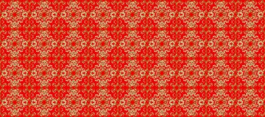 Tekrarlayan elementlerle kusursuz soyut arkaplan. Klasik raster şablonu. Kırmızı, bej, turuncu ve altın desenli.