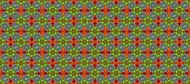 Raster illüstrasyonu. Yeşil, turuncu ve kahverengi renkte çiçekler. Kusursuz çiçek deseni duvar kağıdı için kullanılabilir.