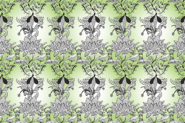 Beyaz, nötr ve siyah renkte çiçekler. Tropik, dikişsiz çiçek deseni..