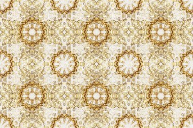 Raster bej, nötr ve kahverengi yapraklı arka plan, güzel yapraklar, çiçekler, girdaplar, karmaşık güzel süsler. Klasik tarzda hem de. Yeşillik, hoş, dikişsiz desen. Raster çizimi..