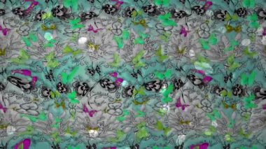 Renkli unsurlarla hareketli arka plan görüntüleri. Çiçekler. Eski model. Bayrak tarzı. Video kaydı. Şablon. Döngü. Kusursuz..