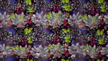 Renkli unsurlarla hareketli arka plan görüntüleri. Çiçekler. Eski model. Bayrak tarzı. Video kaydı. Şablon. Döngü. Kusursuz..