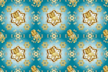 Altın elementlerle renklendirilmiş altın desen. Barok tarzında duvar kağıdı tasarımı için Damask desen arkaplanı. Süsleme.