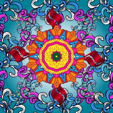 Moda baskıları için zarif bir şablon. Halk tarzı. Modern çiçek arkaplanı. Parlak renkli çiçekleri ve morumsu yaprakları olan harika, pürüzsüz çiçek deseni..