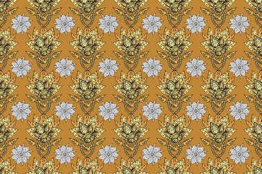 Soyut duvar kâğıdı, ambalaj dekorasyonu. Altın kar taneleri basit, pürüzsüz desen. Sarı, turuncu ve gri renklerde altın desen. Kışın sembolü, Mutlu Noel tatili, Mutlu yıllar 2019.