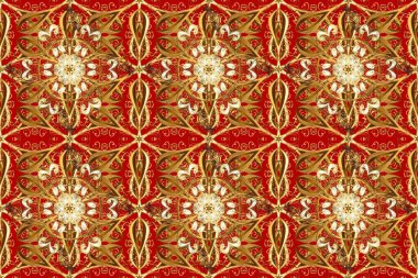 Duvar kâğıdı barok, İspanyol kumaşı. Şık bir grafik desen. Çiçek deseni. Kusursuz raster arka plan. Kırmızı, bej ve kahverengi renklerde altın elementler.