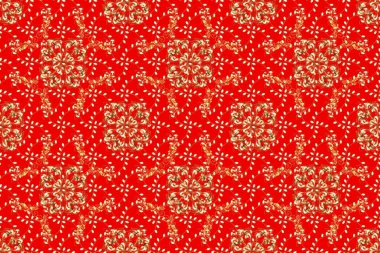 El yapımı dekoratif çerçeve, albüm kapağı, tebrik kartı, klasik Art deco tarzı. Altın karalama fantezi yapraklarından Raster soyut çiçek çelengi ve bej, turuncu ve kırmızı renkte çiçek..