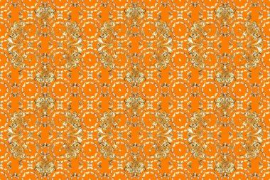 Damask altın soyut çiçek deseni kahverengi, turuncu ve beyaz renklerde. Süsleme.