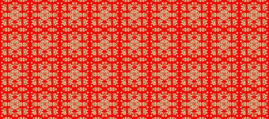 Kusursuz klasik raster altın desenli. Raster illüstrasyonu. Kırmızı ve beyaz renklerde altın elementlerle kusursuz desen. Geleneksel oryantasyon süsü. Klasik vintage arkaplan.