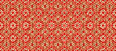 Noel 2019, kar tanesi, yeni yıl. Altın elemanları ile bir kırmızı ve kahverengi renkleri üzerinde Vintage seamless modeli.