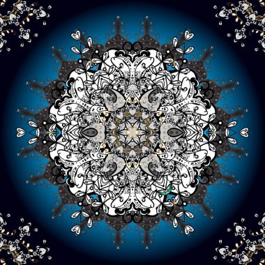 El boyası vektör mandala, mavi, siyah ve gri renkli, Hint tavus kuşu, Hint deseni, renkli mandala, mandala tavus kuşu.