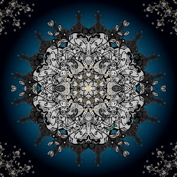 İzole edilmiş çiçek logosu. Biyoloji, çevre şirketi ya da kaplıca salonu için iş kimliği konsepti. Premium logotype. Gri, mavi ve siyah renkte vektör renkli mandala.