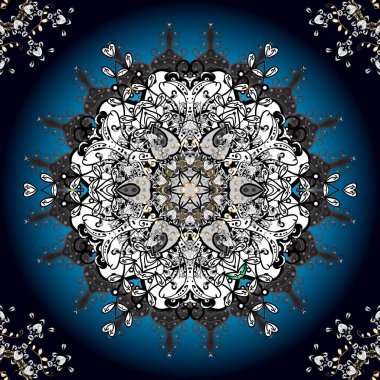 Geometrik daire elementi. Kabile, Boho, Bohem tarzı. Kaleydoskop, madalyon, yoga, Hindistan, Arapça. Süslü siyah, gri ve mavi renkli mandala.