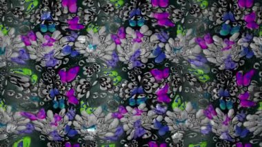Renkli unsurlarla hareketli arka plan görüntüleri. Çiçekler. Eski model. Bayrak tarzı. Video kaydı. Şablon. Döngü. Kusursuz..