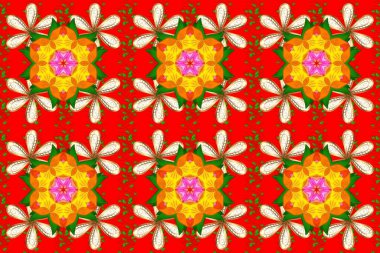 Doğal kozmetik ürünleri, parfüm, çiçekçi dükkanı için bahar ihalesi tasarımı. Karşılama ya da düğün geçmişi olarak kullanılabilir. Turuncu, yeşil, kırmızı lale çiçekli, pürüzsüz bir desen. Paket kağıdı için en iyisi.