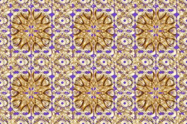 Kusursuz desen. Raster. İslami süslemeli soyut arkaplan, Arap geometrik dokusu. Renkli arkaplan üzerine kıvırcık şekilli döşeme motifi. Görüntü kahverengi, beyaz ve bej renkli..