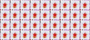 Gri, nötr ve kırmızı renkte çiçekler. Çiçek süsü ile kusursuz desen.