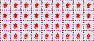 Gri, nötr ve kırmızı renkte çiçekler. Çiçek süsü ile kusursuz desen.