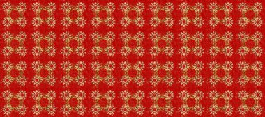 Kusursuz kıvırcık saçlar. Raster altın desen. Doğulu stili altın rengi altın elementlerle kahverengi ve kırmızı renkte arabesk yapar..