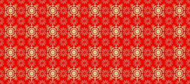 Damask arkaplanı tekerrür ediyor. Barok tarzında altın çiçek süsü. Kırmızı, bej ve nötr renklerde altın element. Antika altın tekrarlanabilir duvar kağıdı.