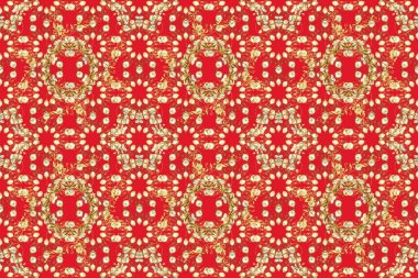 Kusursuz altın desen. Bej ve kırmızı renklerde altın elementlerle kusursuz desen. Raster doğulu süsü.