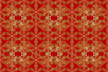 Lüks, kraliyet ve Viktorya dönemi konsepti. Süslü dekorasyon. Kırmızı, turuncu ve kahverengi renklerde altın desenli altın elementler. Raster klasik barok çiçeksiz altın desenli..