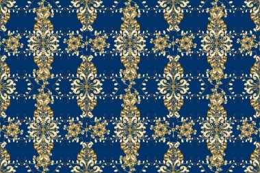 Çiçek desenli altın metal. Raster altın çiçek süsü brokar kumaş ve cam desenli. Altın elementli bej ve mavi renkler. Kusursuz altın desen.