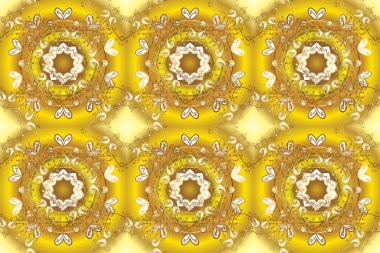 Lüks, kraliyet ve Viktorya dönemi konsepti. Kahverengi, bej ve sarı renklerde altın element. Kahverengi, bej ve sarı üzerine altın işlemeli klasik barok çiçekli desenler. Süslü raster dekorasyonu.