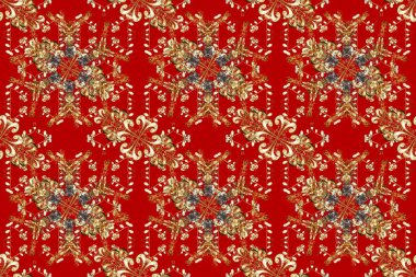 Geleneksel raster ve altın desen. Klasik oryantal desen kahverengi, kırmızı ve bej renkler üzerine. Damask pürüzsüz süsü.