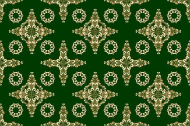 Raster illüstrasyonu. Altın elementli mavi ve kahverengi renklerde klasik, pürüzsüz desen.